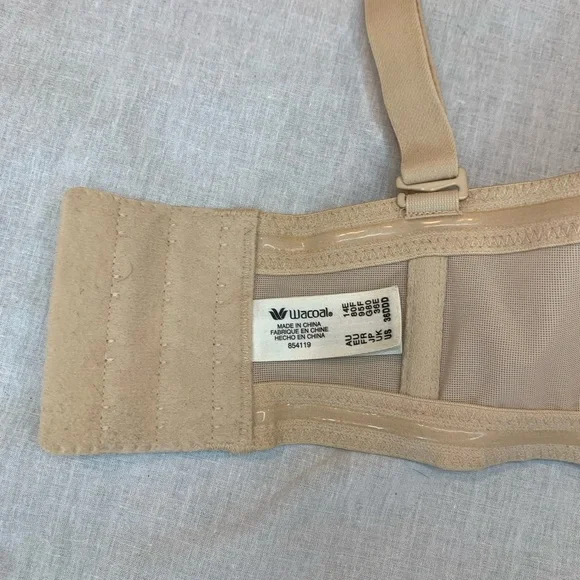 Wacoal Red Carpet Convertible Strapless Bra Size 36DDD #854119 Nude Beige - Picture 3 of 4